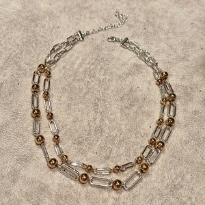 Napier Two Tone Base Metal Double Strand Station Necklace